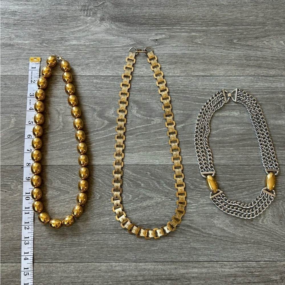 Lot Of 3 VTG Monet & Napier Silver & Gold Tone Chunky Statement Necklaces Signed - Picture 11 of 14